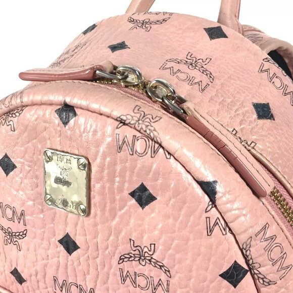 MCM Visetos Logo Backpack Bag Backpack Leather pink